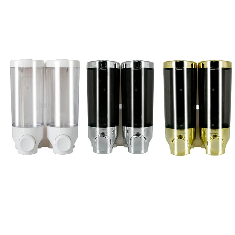 Wall mounted 380ml plastic kitchen cheap price double liquid soap dispenser bathroom shampoo dispenser