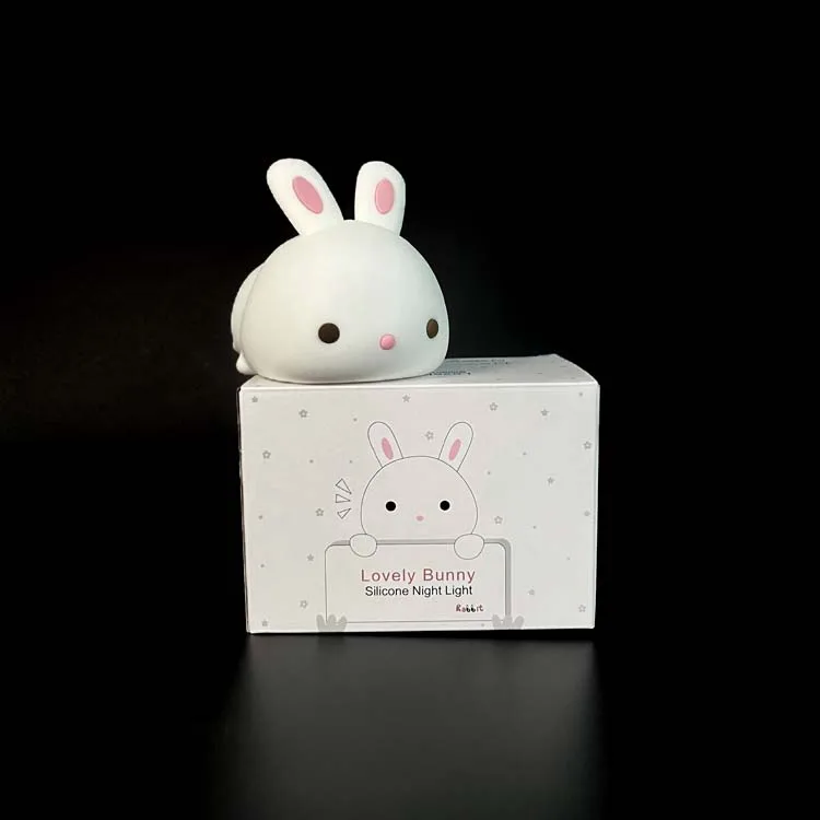 Custom ODM Mini Lovely Rechargeable Big Face Rabbit Lamp Touch Silicone Bunny Lamp for Kids Light Up Silicone Animal Night Light