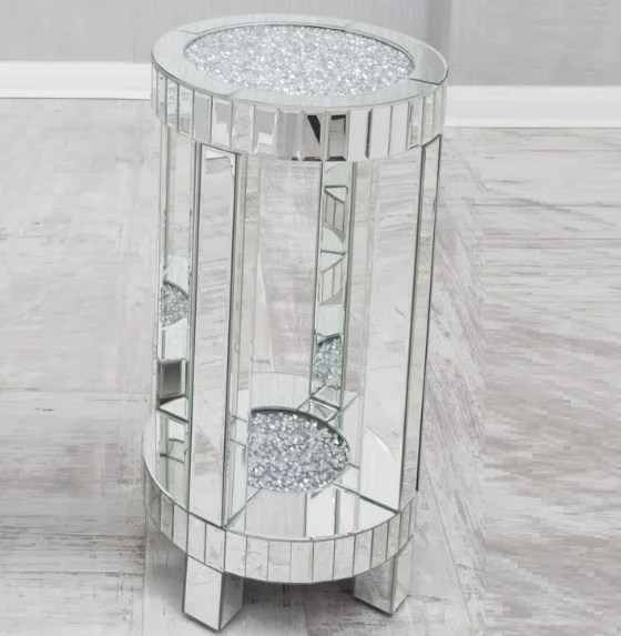 Sparkly Living Room Mirrored Flower Display 2 Layer Crushed Diamond Insert Lamp Table Home Hotel