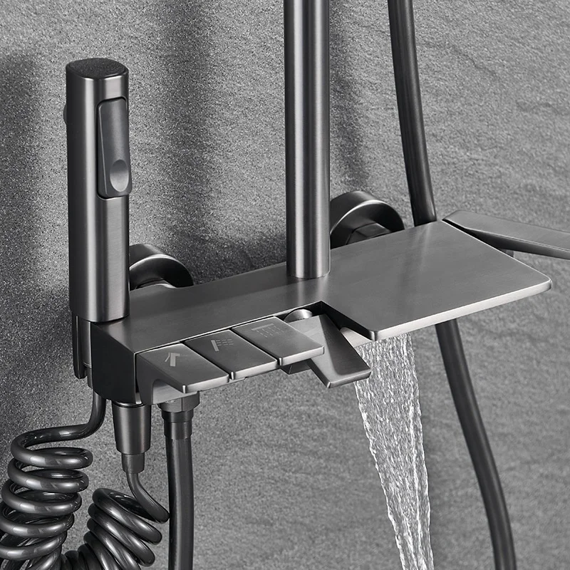 four function Bathroom Shower mixers sets Bathroom accessories gun gray brass thermostatic rainfall bathroom shower set