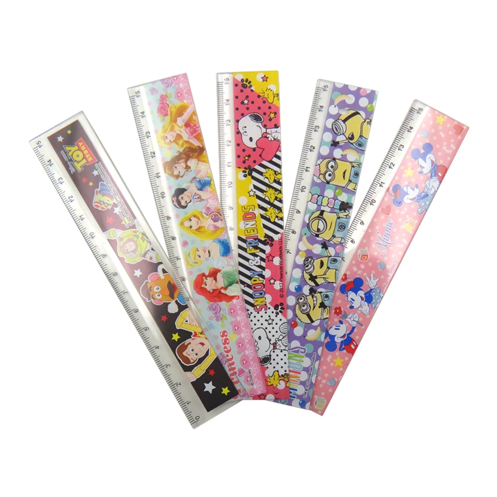 Custom Printing Plastic Ruler Cartoon Scale Rulers Transparent for Kids 15cm Opp Bag Durable Office School Rulers 