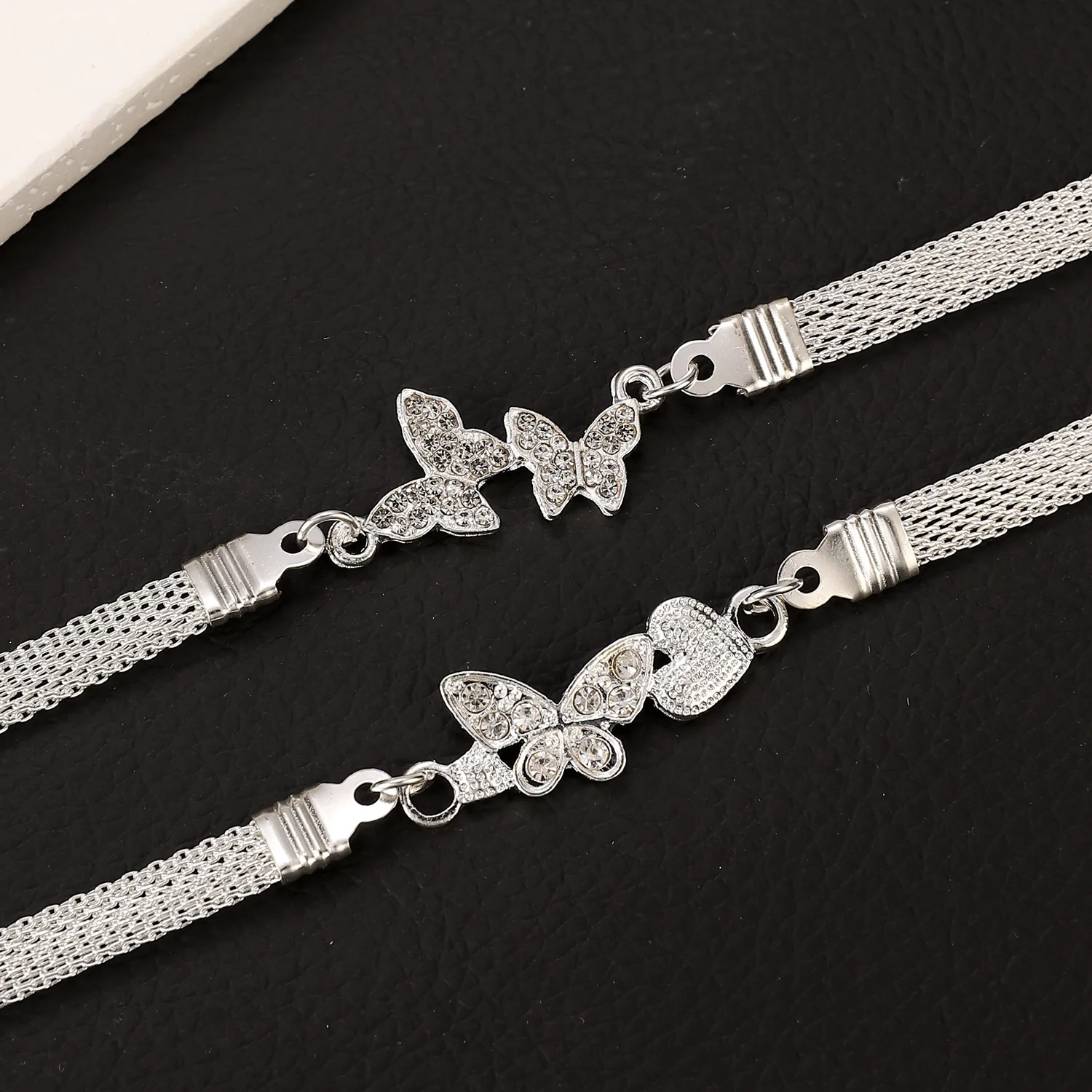Trendy Woven Mesh Silver Alloy Foot Chains for Women Shiny Diamond Inlay Love Heart Butterfly Infinite Symbol Ankle Chains
