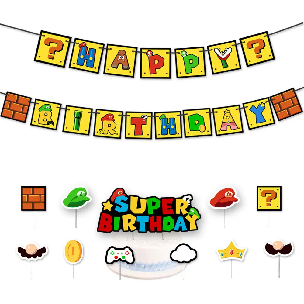 Super Mario Theme Party Decoration Tissue Paper Plate Banner Set Balloon Birthday Flags Party Baby Boys Favors Shower Supplies