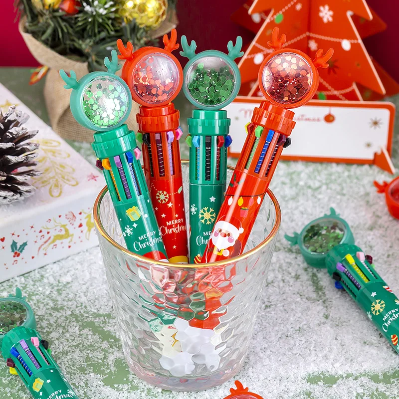 2022 Christmas Stationery Christmas Ten color Student Stationery Wholesale Cartoon Multi color Pen Lovely Elk Ball Pen