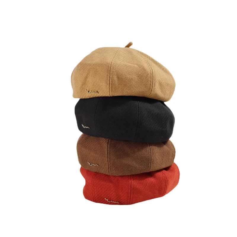 New Arrival Beret Spring Metal Letters Pumpkin Vintage Versatile Soft