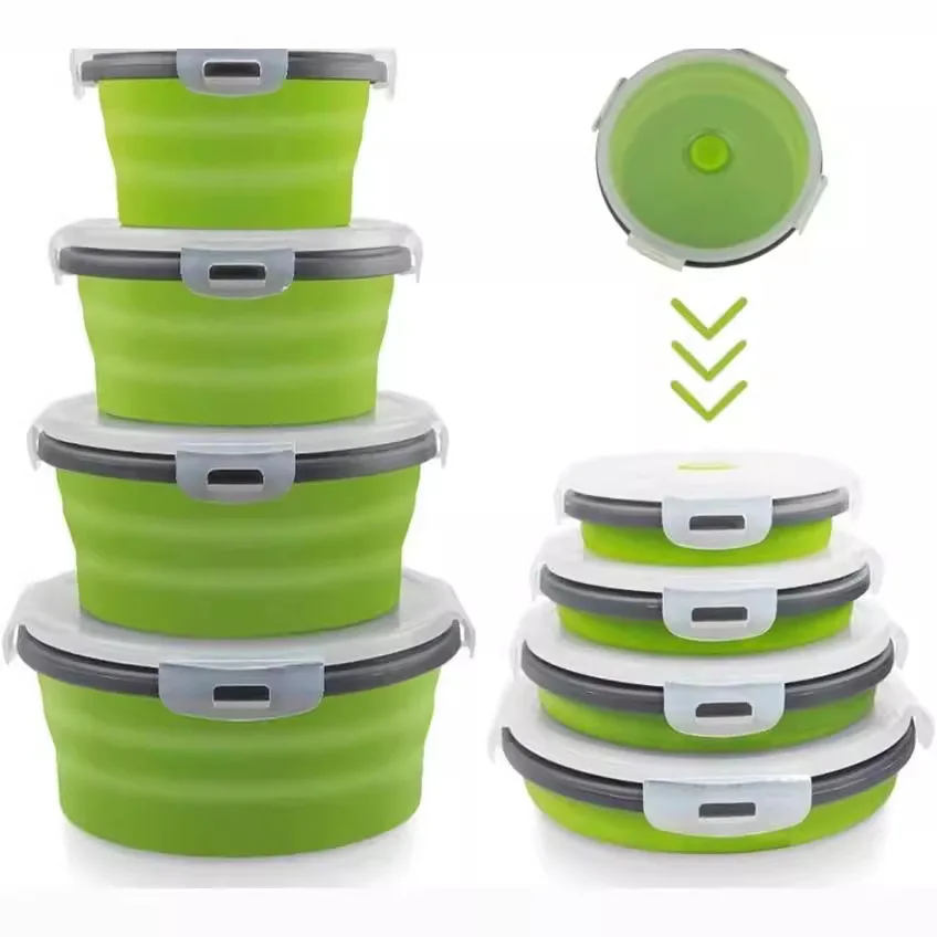 Collapsible Lunch Box round Silicone Food Storage Containers Portable Expandable Bowls Foldable Folding Food Storage Box