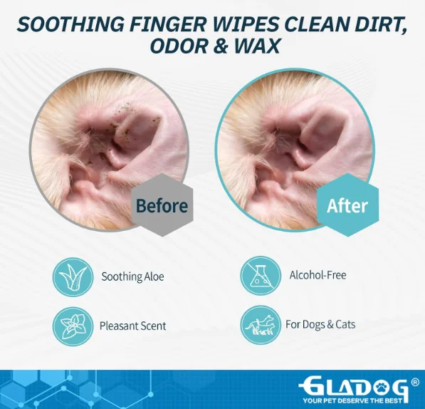 Dog Ear Cleaner Wipes Cleaning and Deodorizing Remove Debris & Wax Improve Ear Itching and Infections