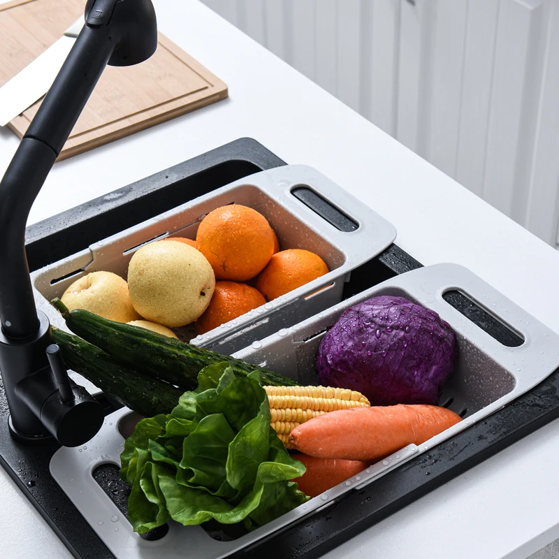 Kitchen multifunction plastic strainer vegetable Telescopic drain Basket