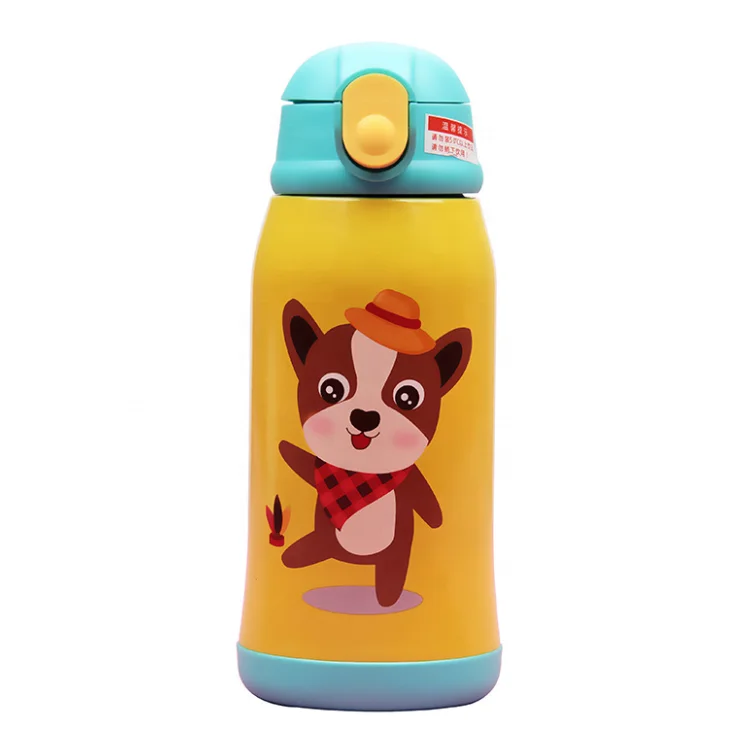 2024 600ml children/kids thermos flask stainless steel children water bottle for kids with straw and carry bag