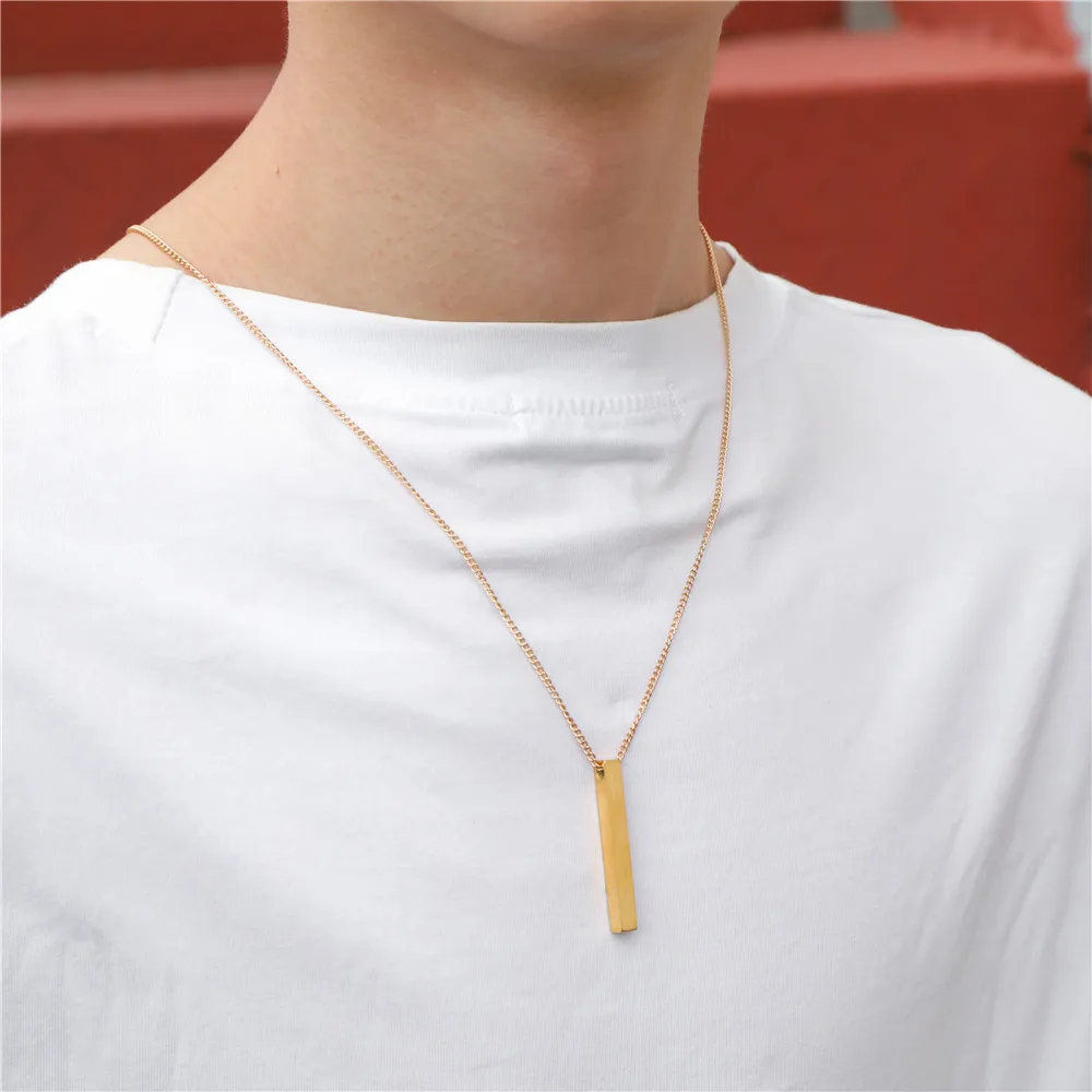 Hip-hop Geometric Cuboid Pendant Long Cuban Chain Men Jewelry Square Cylindrical Black 18K Gold Plated Titanium Steel Necklace