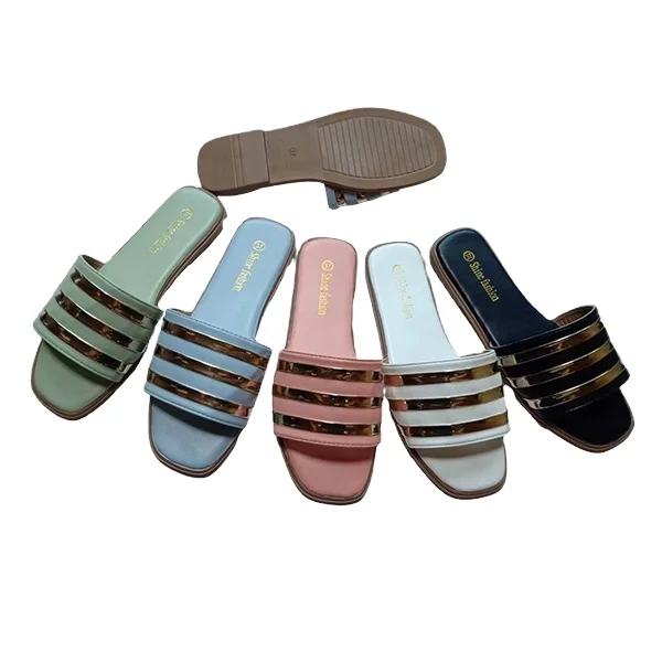 Wholesale Summer New Internet Celebrity Flat Sandals Women's Outer Wear Metal Buckle Retro Ins Fashion PVC Custom FW Slides