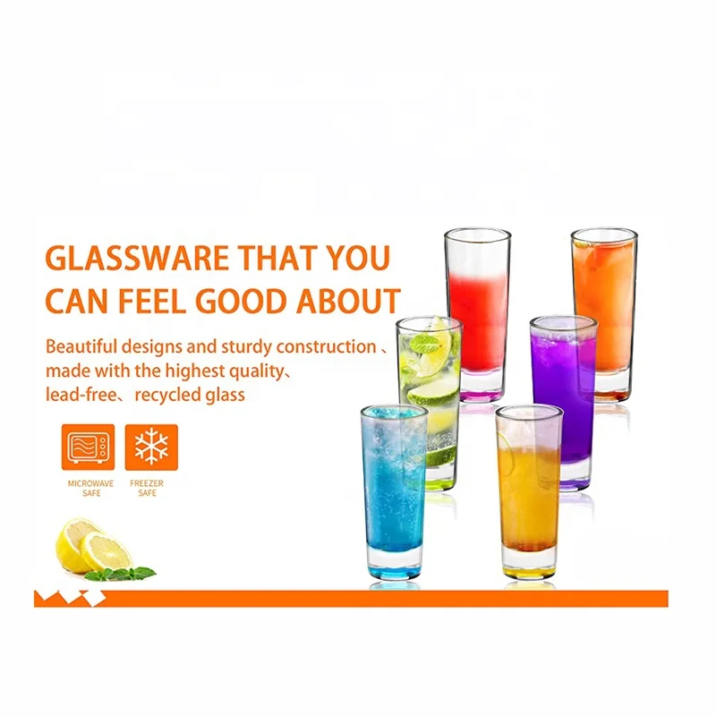 Modern design vodka shot glass with colored bottom tequila shot glass