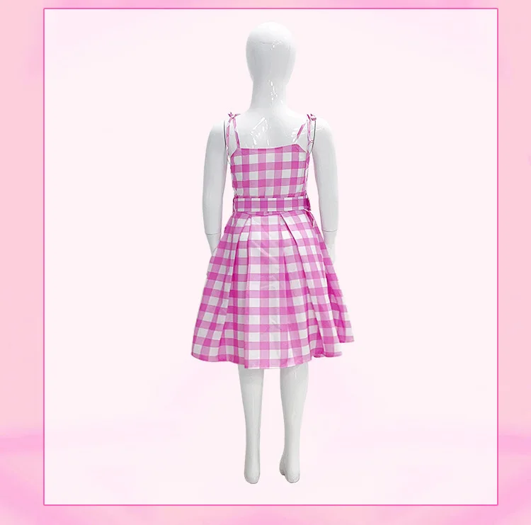 Halloween Girls Pink Plaid Dress for Kids Cosplay Costumes with bag 3-14 Year