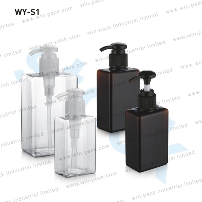 square pet  plastic bottle with pump for cosmetic shampoo 100 ml 150 ml 250 ml 280 ml 450 ml