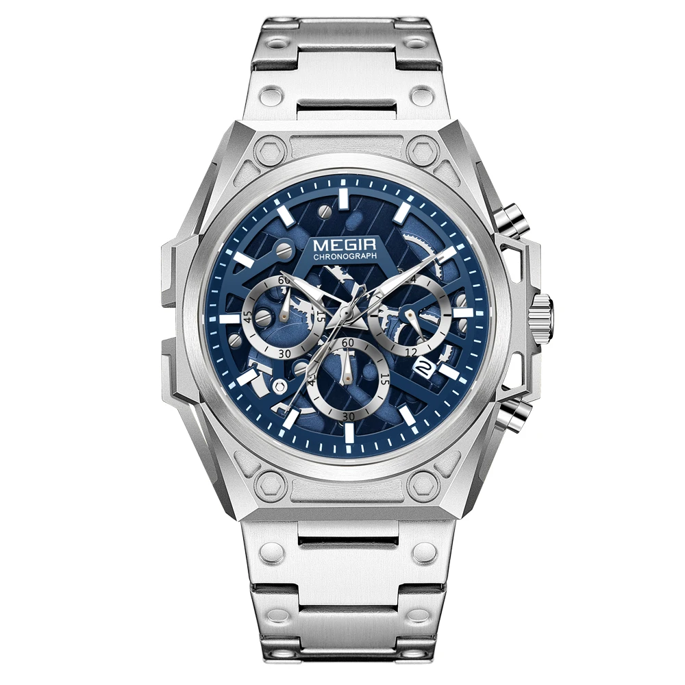 Relogio Masculino Luxury Military Chronograph Quartz Watches Waterproof Stainless Steel Men Silver Watch