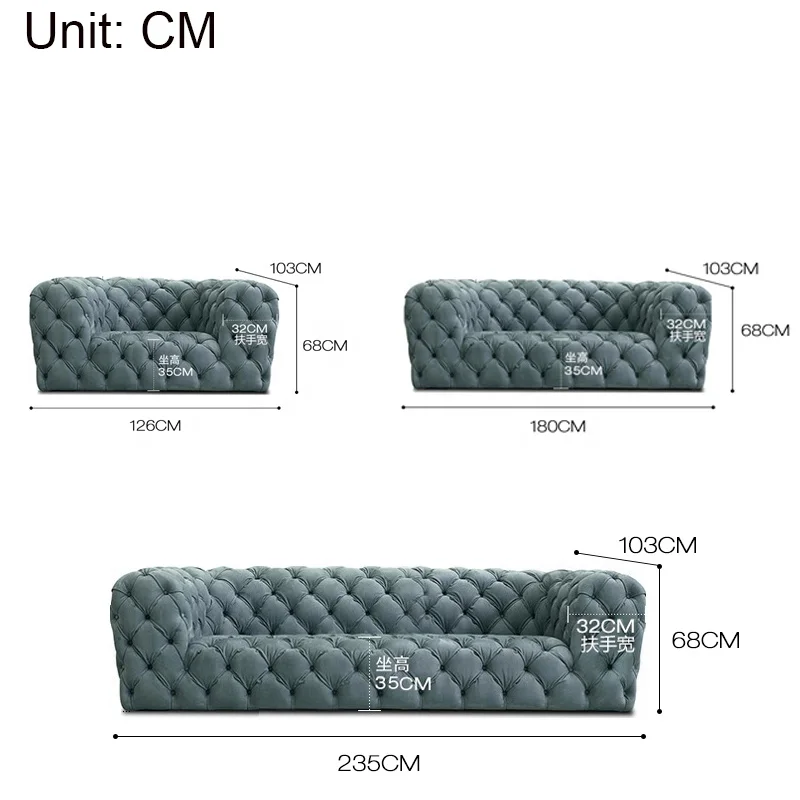 ODM Custom Italian Nordic Modern 3-Person Sofa Furniture, Small Unit Living Room Designer, Plush And Soft Cloth Buckle Sofa