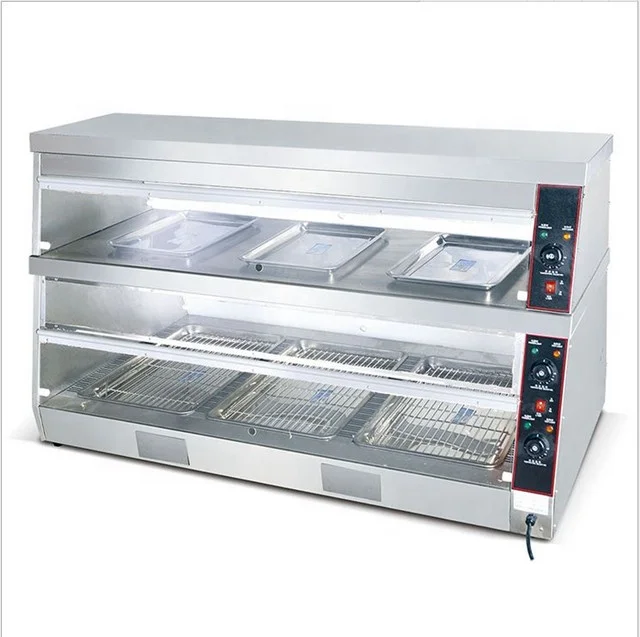 Curved Glass Chicken Warmer Display / Food Warmer Display Counter/3 in 1 Cabinet Food Display Cabinets