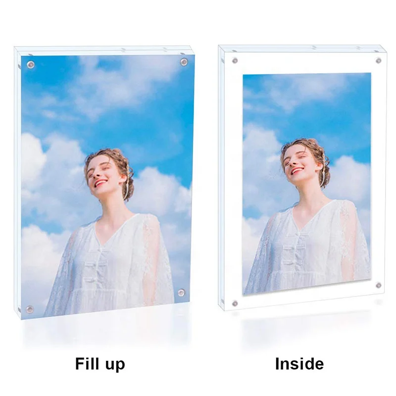 High Quality 10mm+10mm 4x6 Inch Double Sided Frameless Picture Frame Magnetic Acrylic Desktop Photo Frame