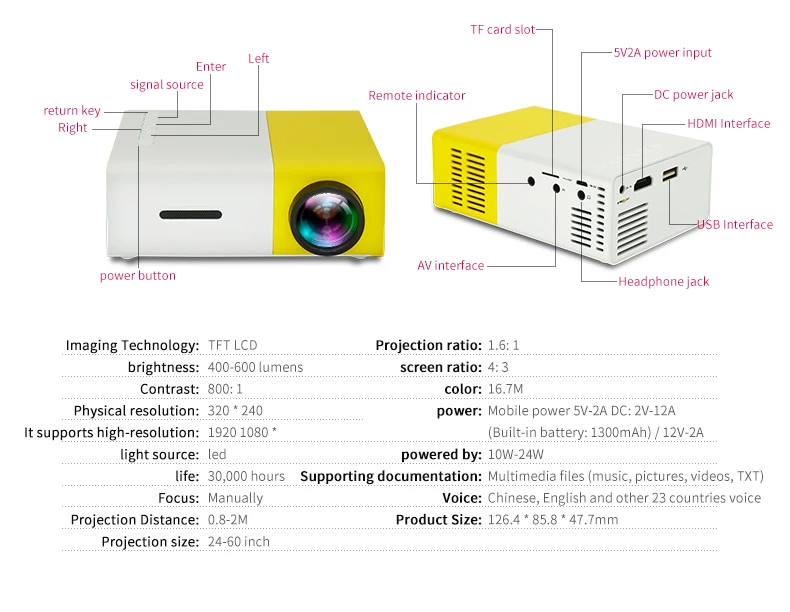  Горячая продажа портативный мобильный телефон 4k проектор 600 люмен HD 1080P ЖК-экран Led мини