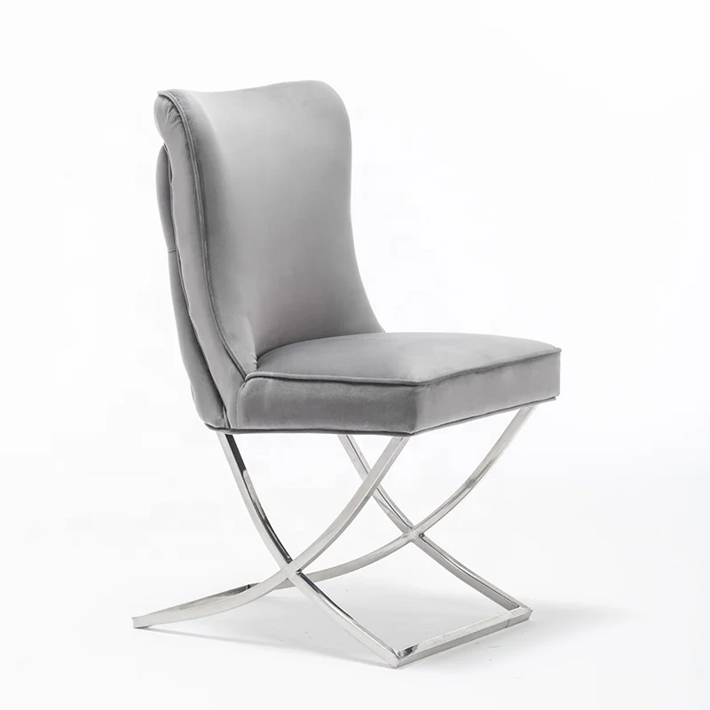 
Dark grey velvet dining chair cross leg 
