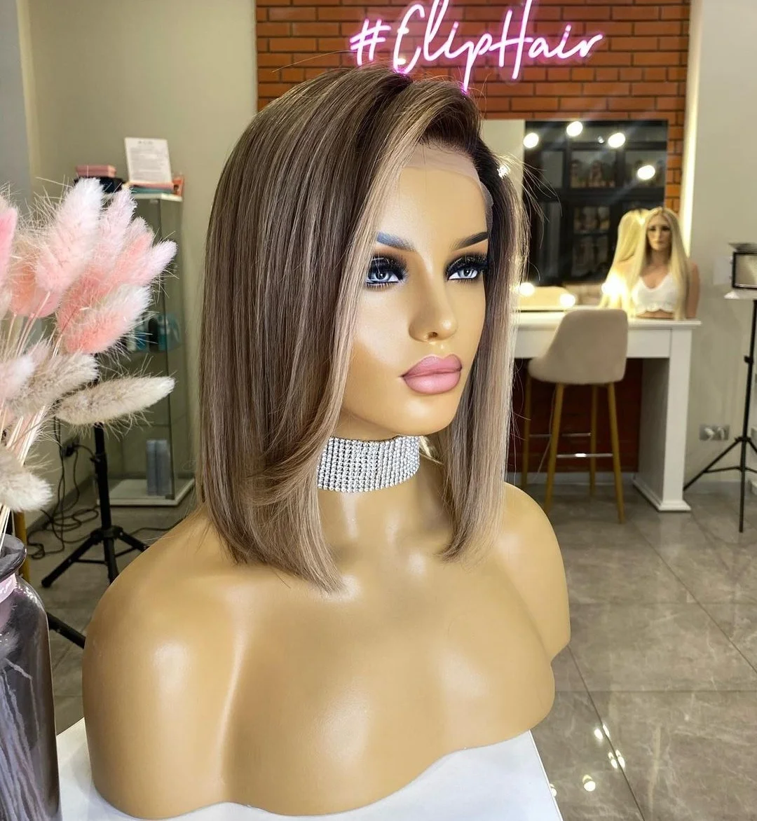 Silk Base Jewish Wig Highlight Ash Blonde Color Bob Style Popularity Remy European Human Hair Lace Front Wigs