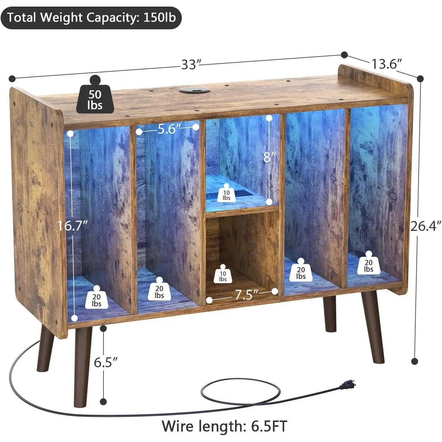 Furniture custom large record rack large capacity storage cabinet with LED lights and power socket