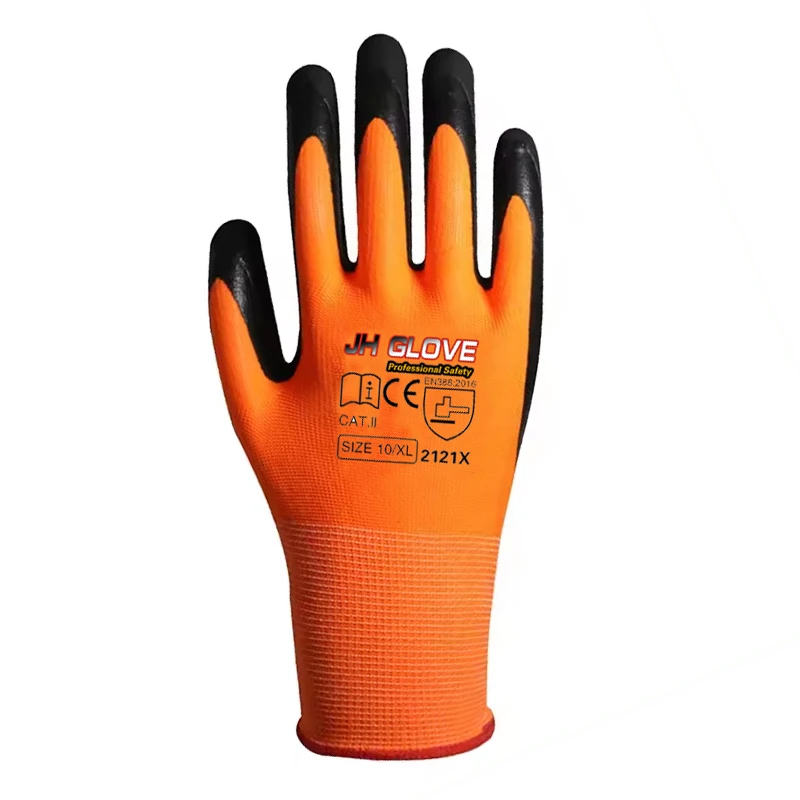 Construction gloves Orange black latex foam gloves coated safety work custom gloves for work