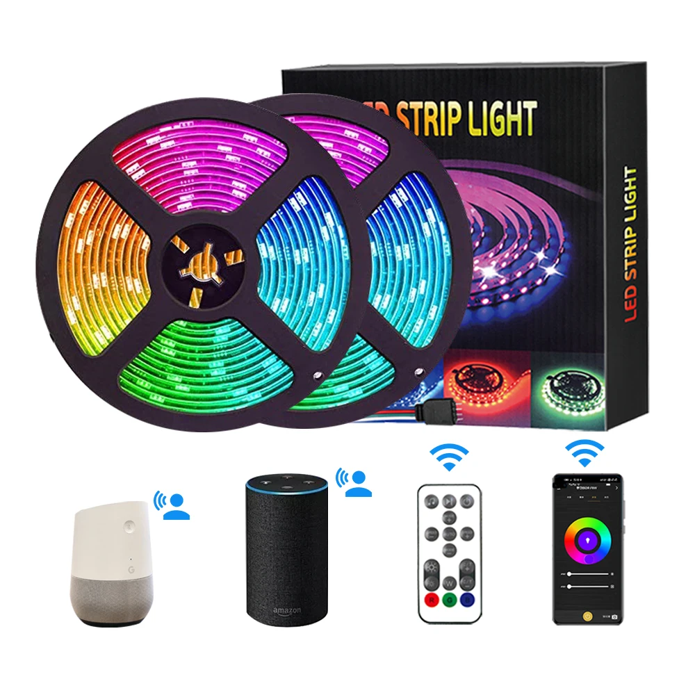 Светодиодные ленты, умные водонепроницаемые 24 В, умные неоновые пиксели 5050 Rgb подсветки, гибкие меняющие цвет, Wi-Fi с пультом дистанционного управления для дома