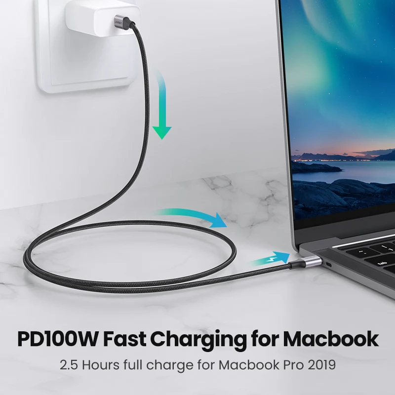 Кабель Ugreen с USB C на Type PD 100 Вт зарядный кабель для MacBook iPad Pro быстрая зарядка 4 0 USB-C шнур быстрой