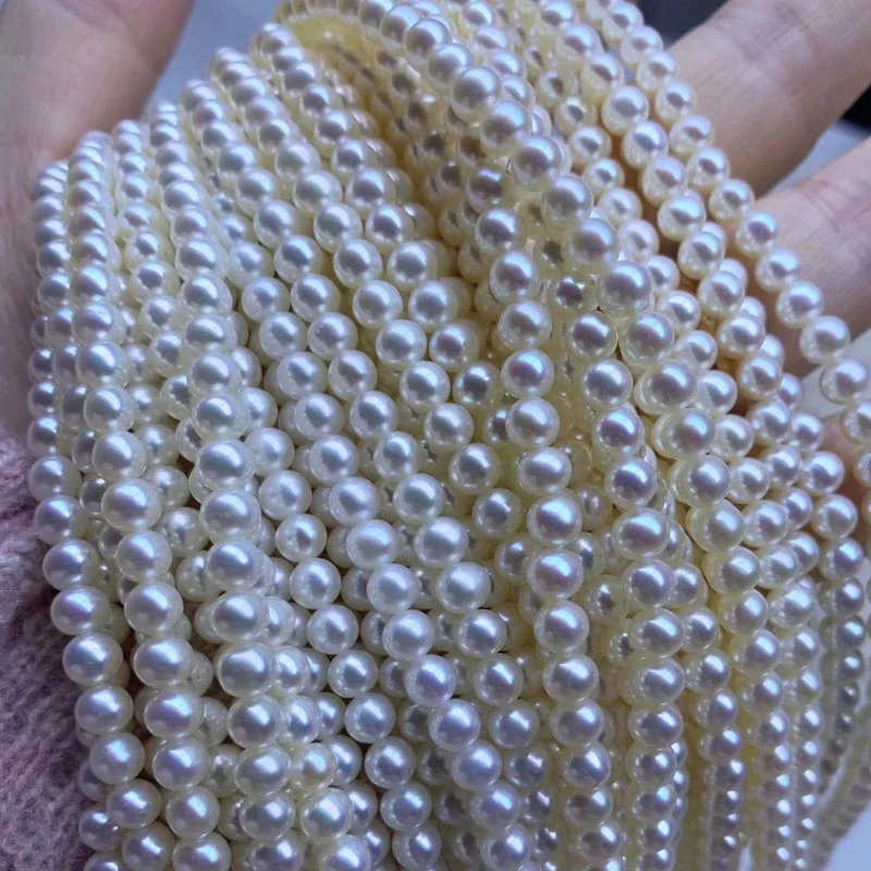 China cultured natural freshwater pearl string beads wholesale pine round white freshwater pearl for jewelry making