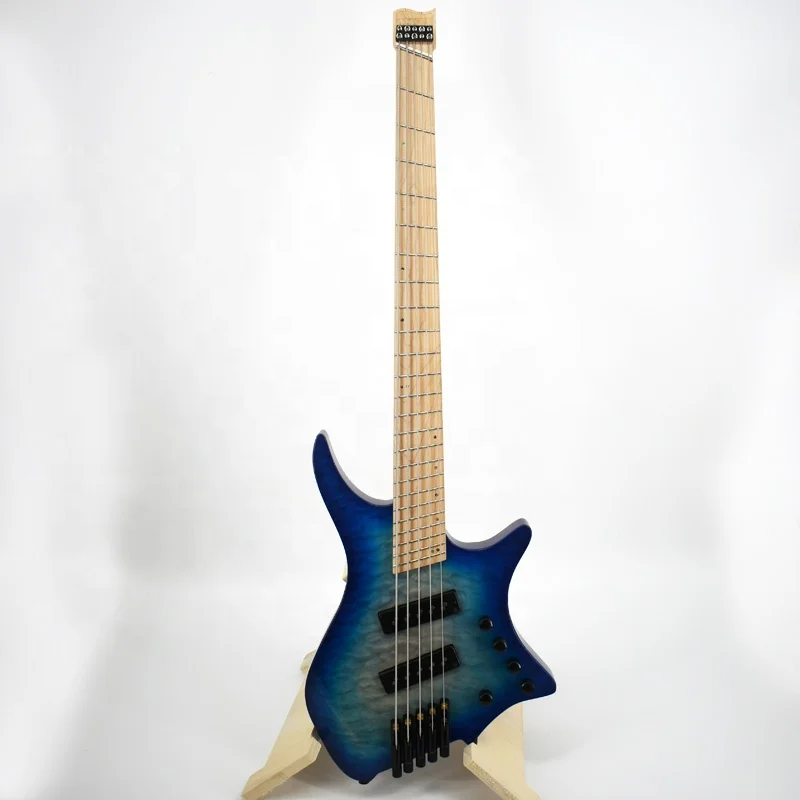 ZLG Whole sell 5 string fanned fret headless bass best quality active pick up swamp ash body quilted maple top maple neck
