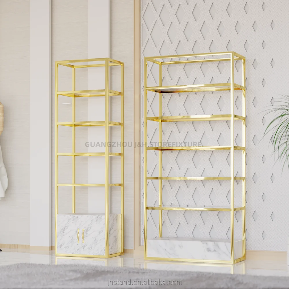 cosmetic store stainless steel display shelves shoes shop bag boutique store racks shelf display with cabinet factory wholesale