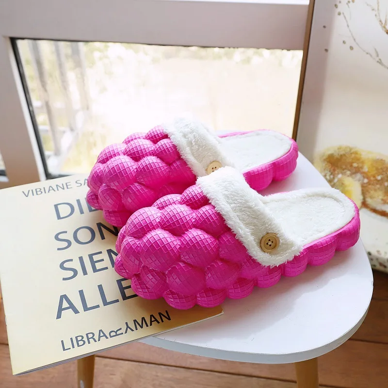 New Colorful Wholesale Warm Fur Plush Winter Massage Pink Men Women Slippers Sandals Wrap Ball Golf ball Furry Bubble Slides