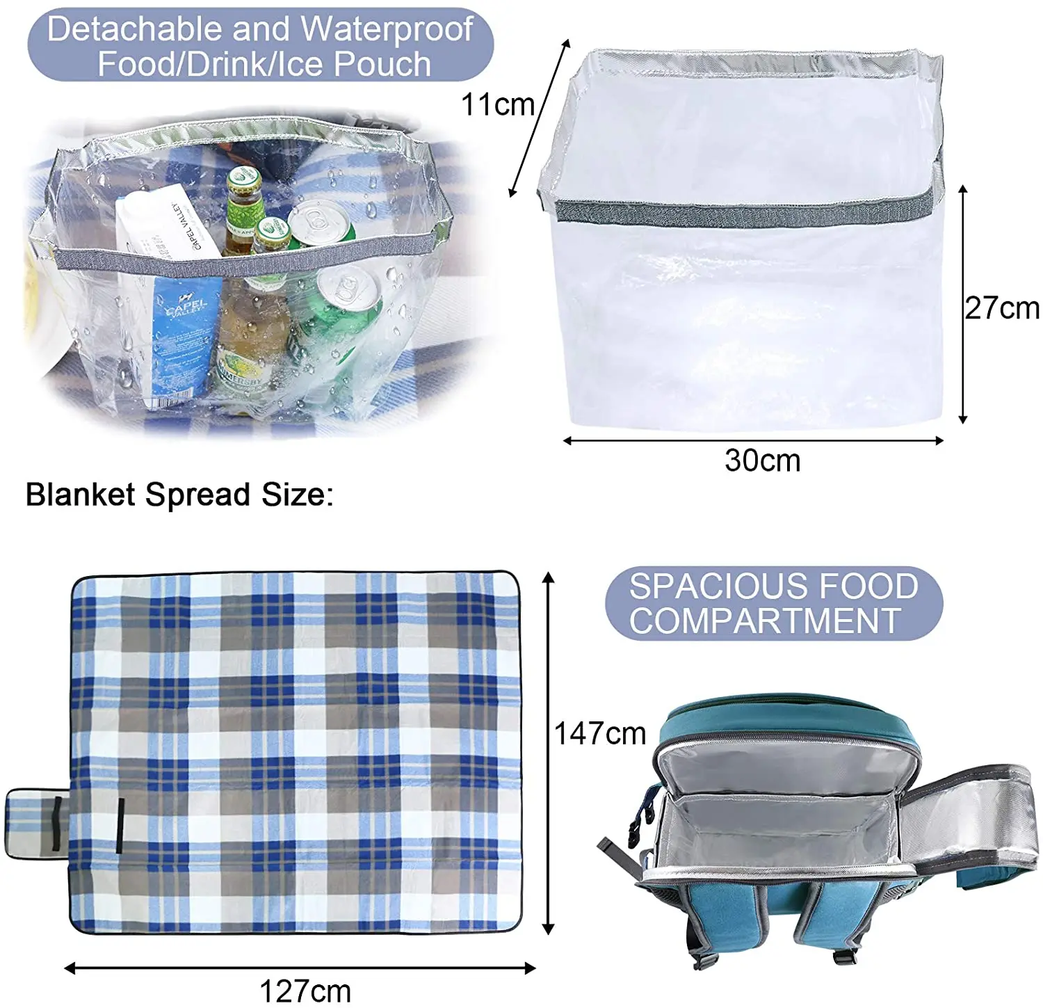 Picnic Backpack for 4 Person Set Pack with Insulated Waterproof Pouch for Family Outdoor Camping