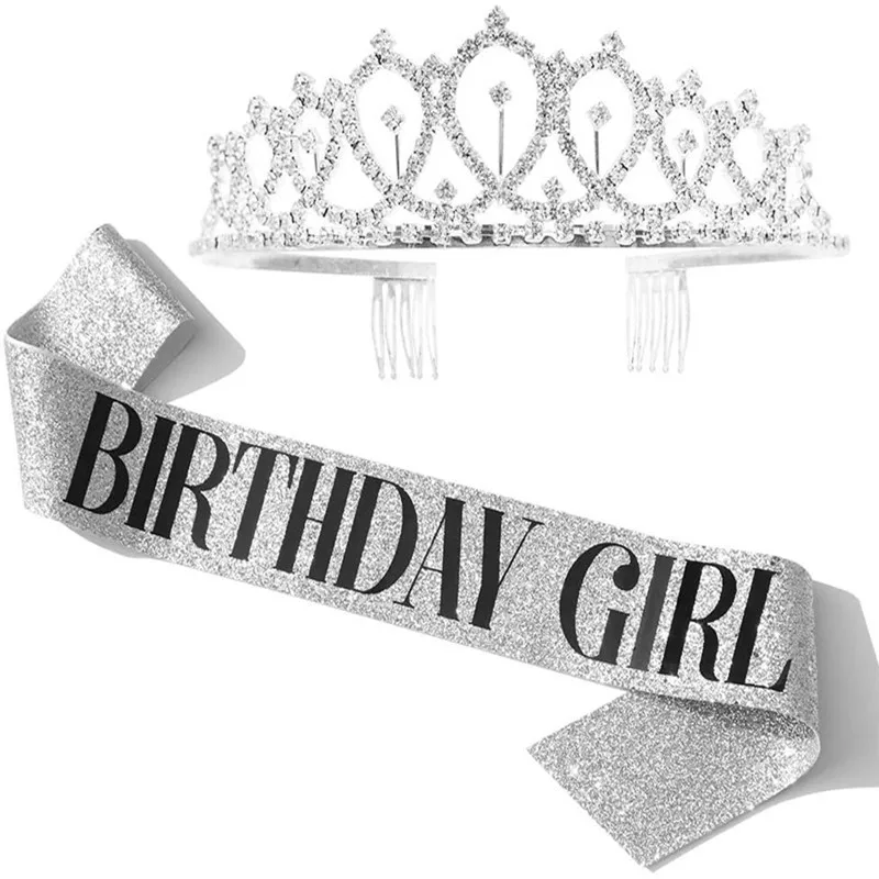 Rose Gold Princess Happy Birthday Crown 21st 30th 40th 50th Birthday Girl Birthday Sash and Crown Kit Party Decoration