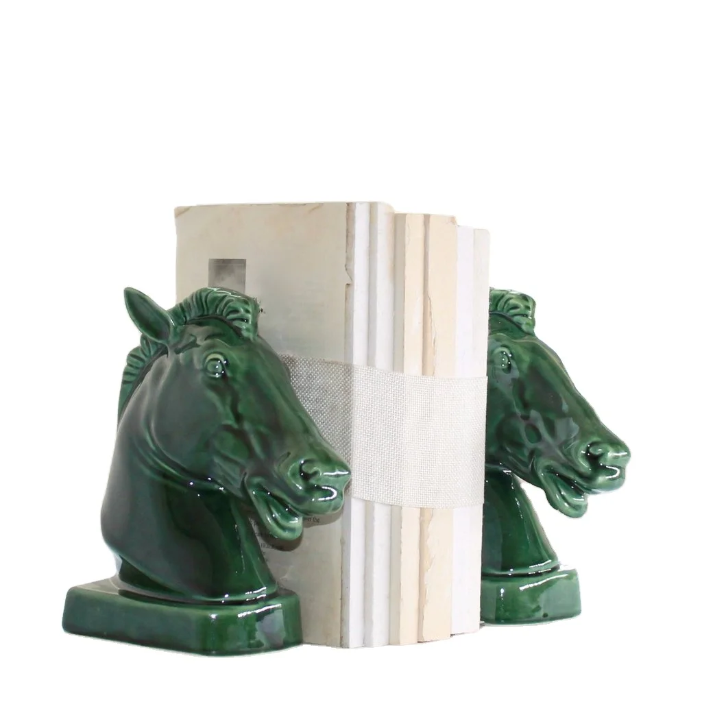 Cute horse design custom desk organizer ceramic book holder bookend for home office