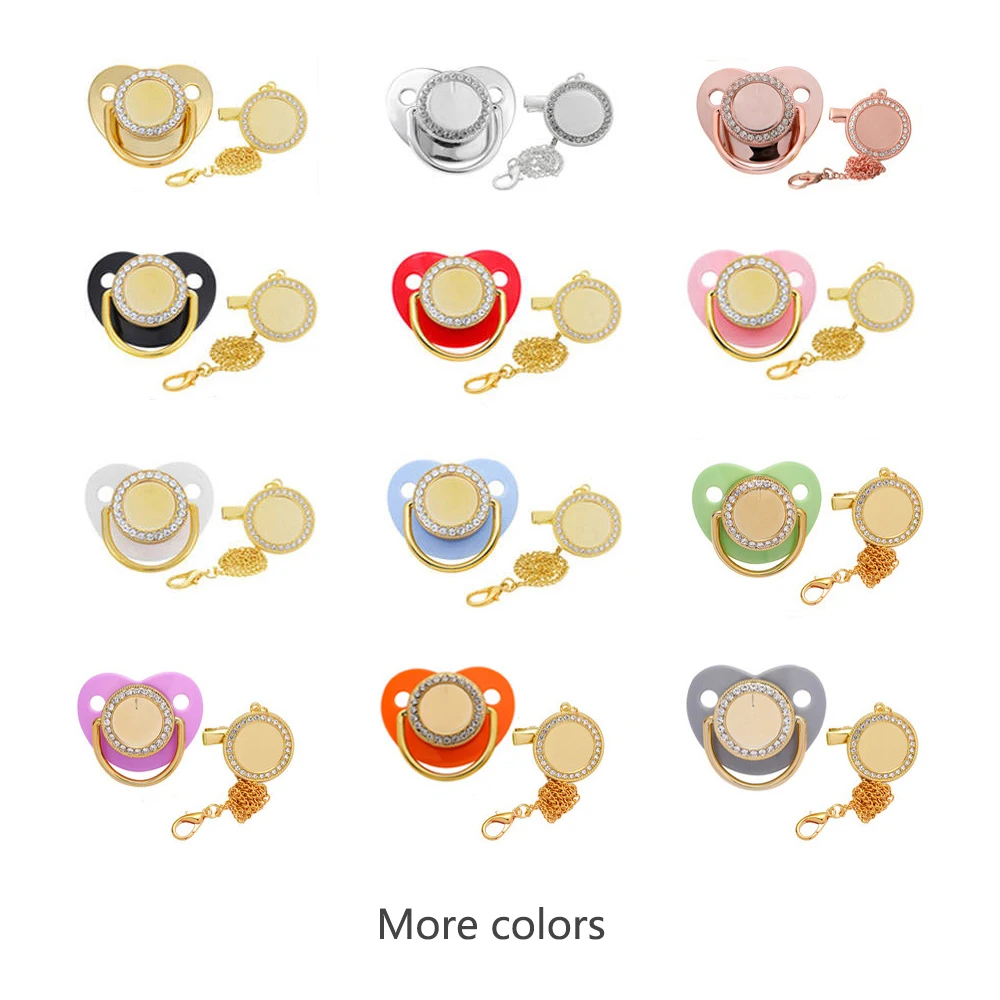 Sublimation Baby Gift baby Pacifier Clip Bling Crystal Diamond Soother Blank Baby Pacifier
