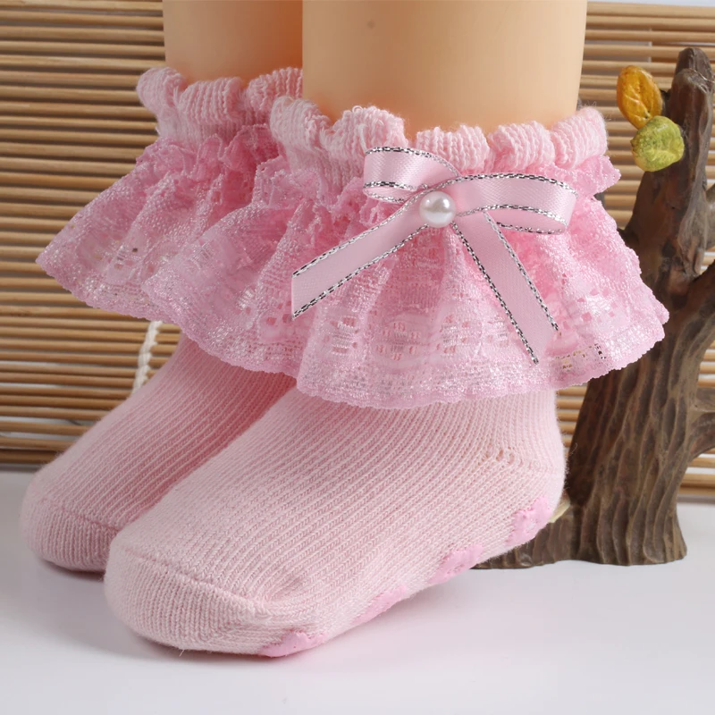 New baby lace anti slip socks newborn cotton socks cute baby socks manufacturer