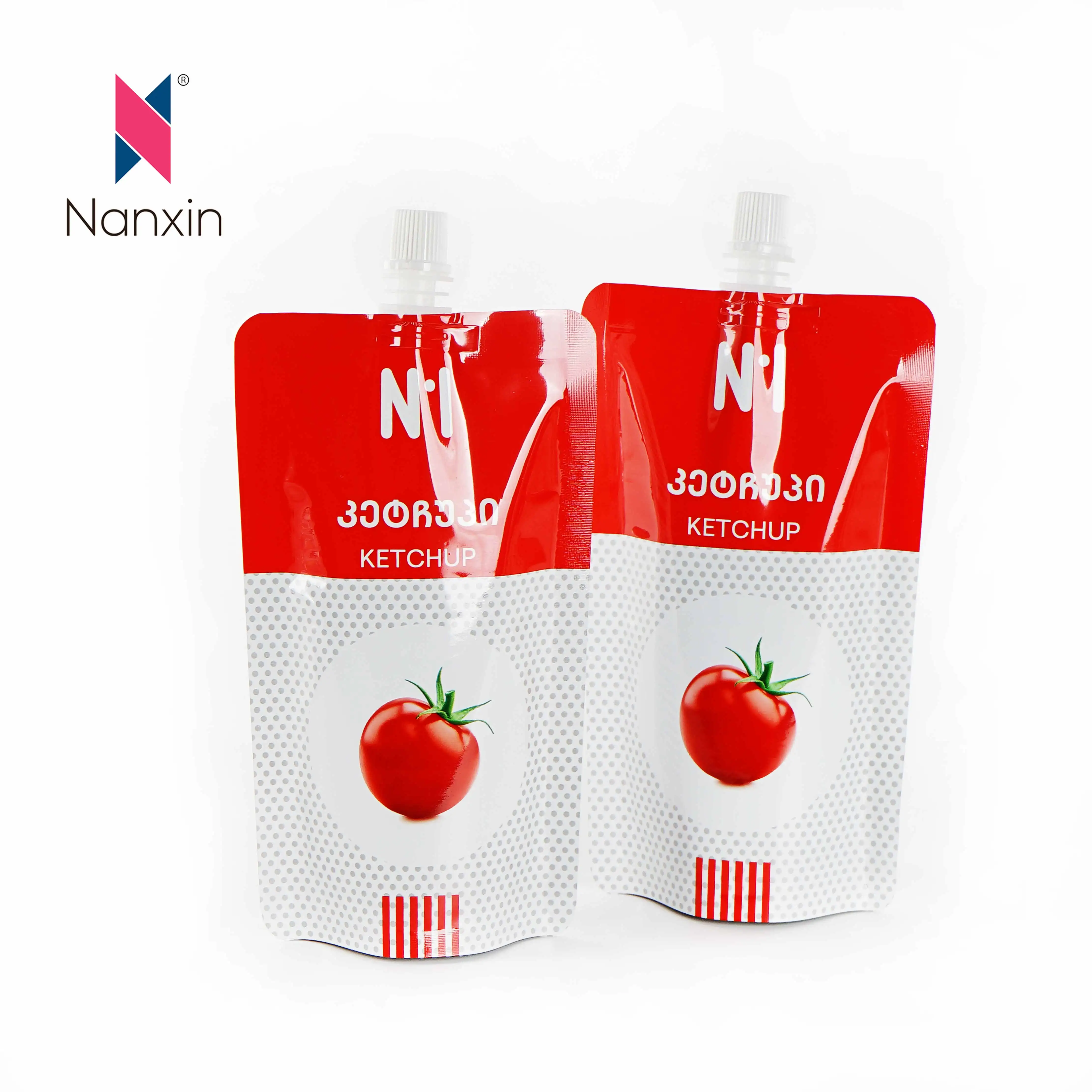Custom Printed Stand Up Food Grade Package Chili Sauce Tomato Paste Ketchup Packing Plastic Bag Spout Pouch