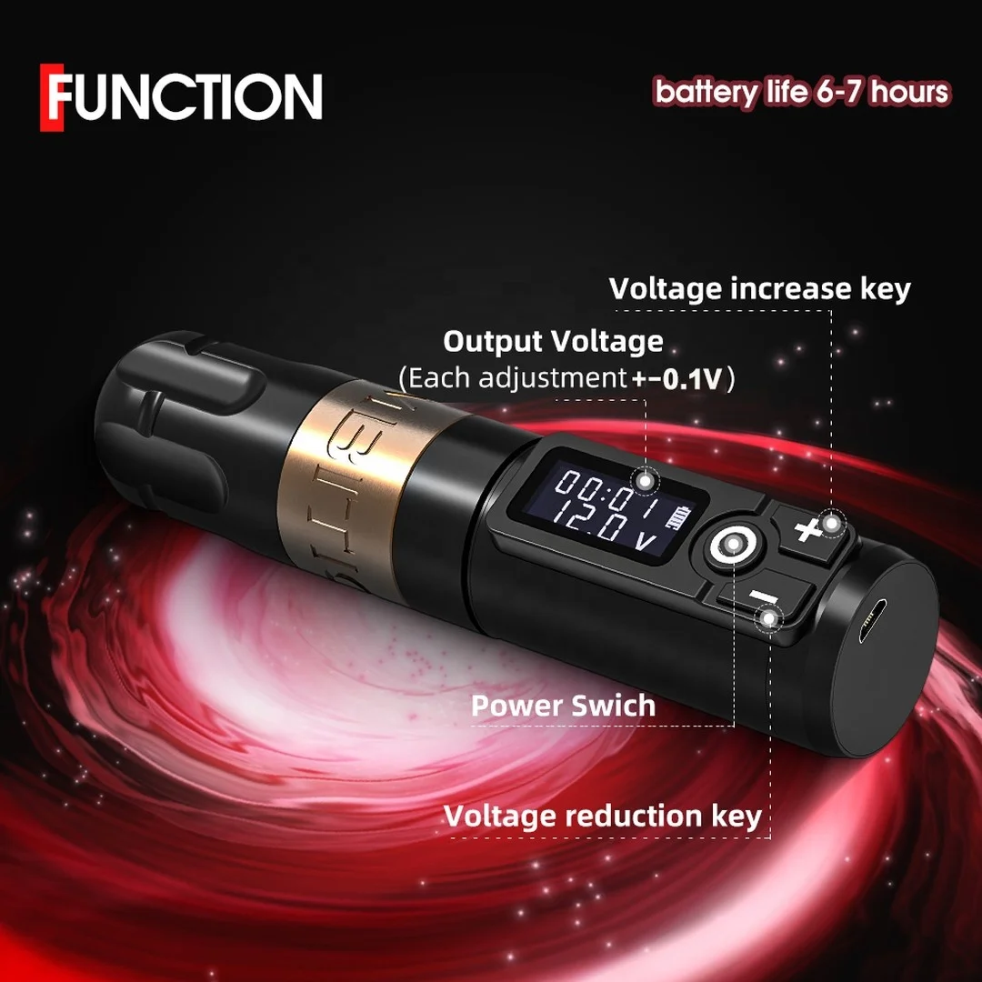 Ambition Soldier 2400mAh Digital Display Powerful Motor Professional Rotary Wireless Tattoo Pen Machine Gun for Artists Body Art