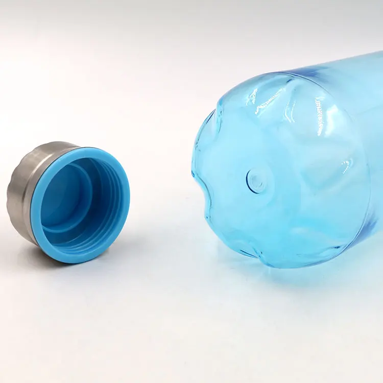 Real Bpa free pet plastic waterbottle with stainless steel cap