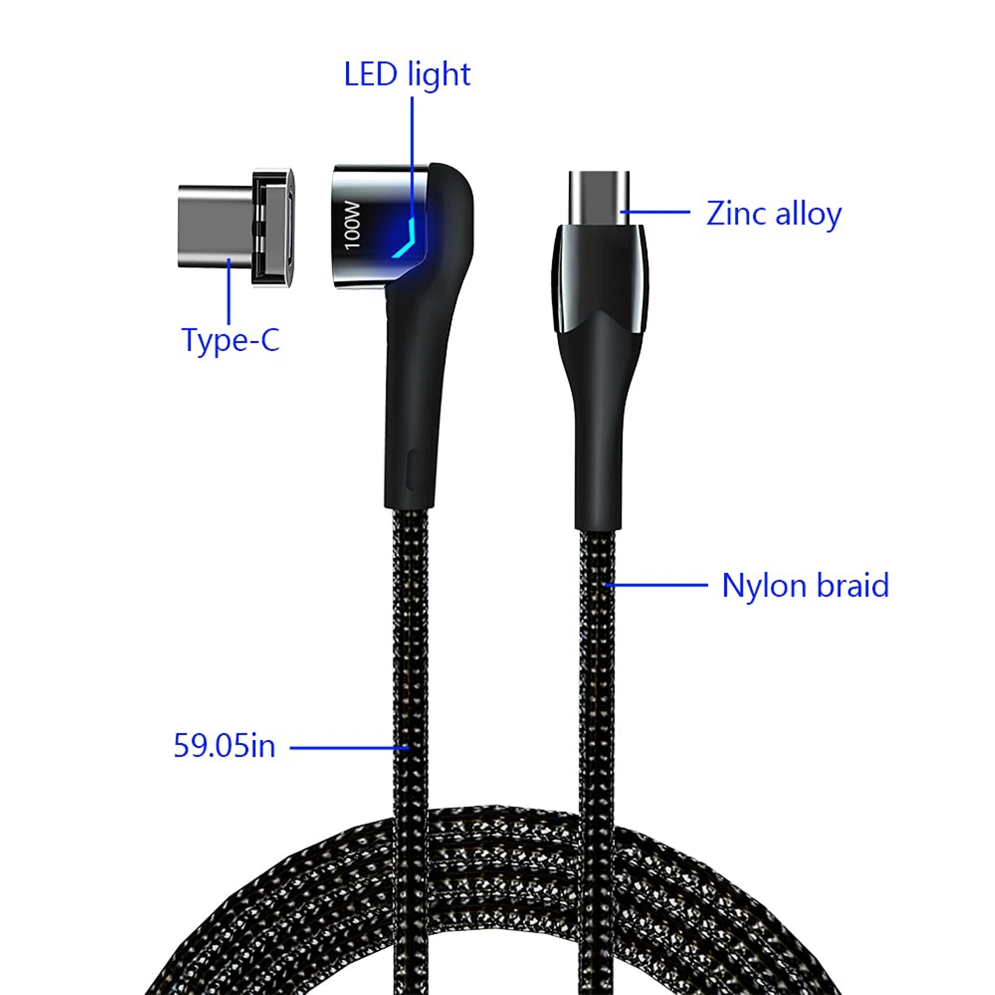 Aikede питания OEM Магнитный USB C кабель PD 100 Вт (20В/5А МАКС), USB-C для USB-C кабель для зарядки, 480Mbp/s передачи данных 5 контактов типа C