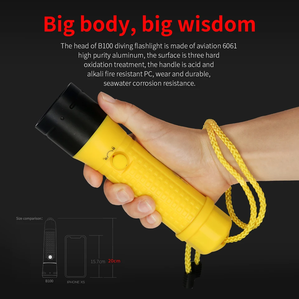 Professional Diving Aluminum Alloy Flashlight Rechargeable LED Super Bright Waterproof