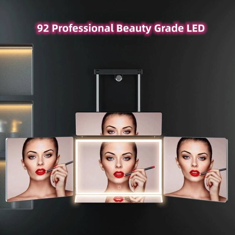 3-way Barber Mirror for Women Shaving Self-cut Makeup Mirror S Car Cosmetic Mirror with Led Light