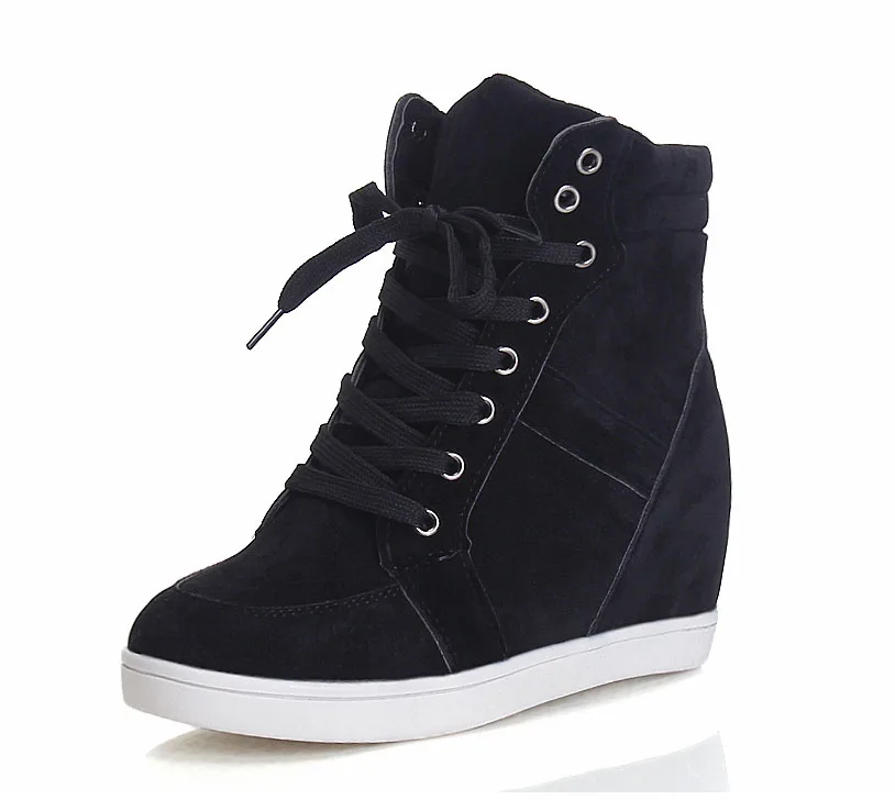autumn Women Boots Faux Suede Leather Wedge Platform Boots Hidden Heel Shoes High Top Sneaker Casual Shoes for Woman Ankle Boot