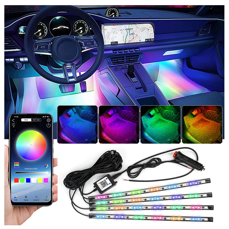 KEEN 12V 36/48/72 leds Dream Color Chasing Car Interior Atmosphere Strip Light App Control RGB Auto Foot Ambient Decorative Lamp