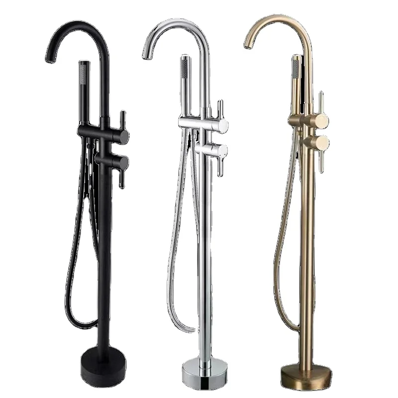 Modern Freestanding Bathtub Faucet Tub With Shower Head Brass Chrome Dual Handle Tub Filler Faucet Shower Mixer Faucet Set