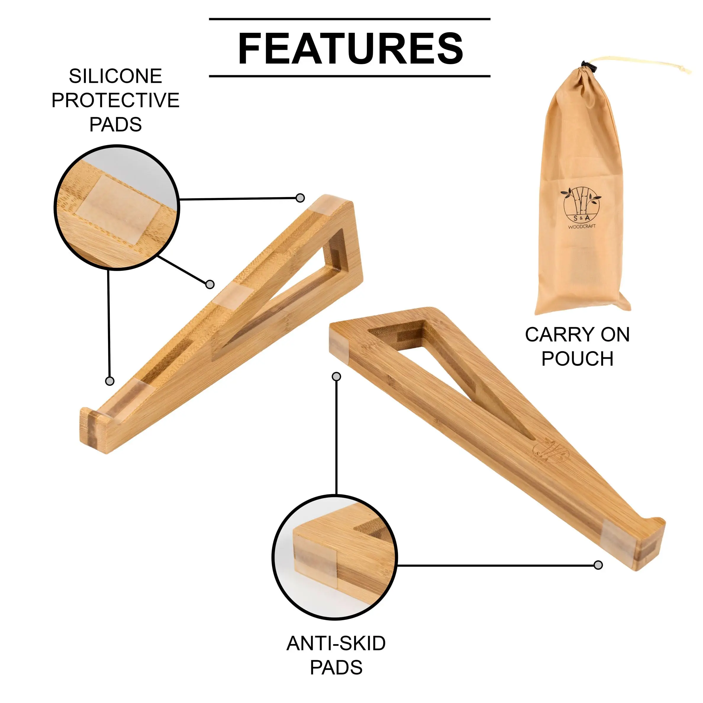 Factory Custom Bamboo Wooden Laptop Stand Portable Desk Laptop Holder for Tablet Compact Travel Laptop Stand with Silicone Pads