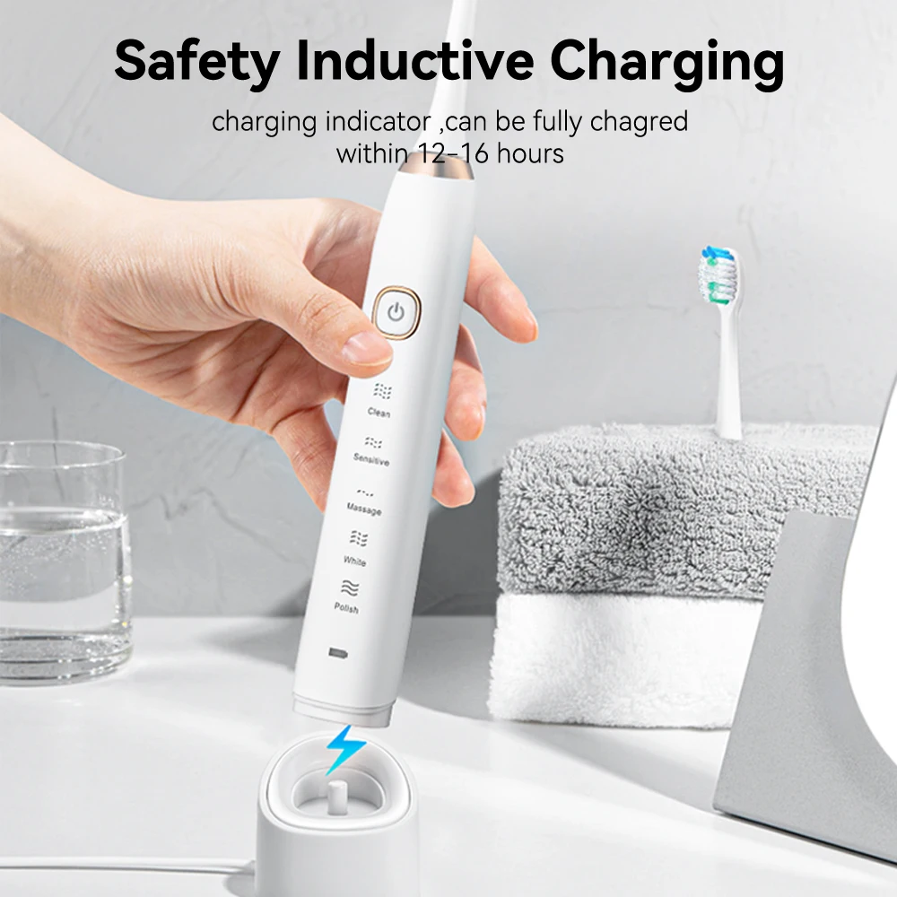 Adult Rechargeable Sonic Electric Toothbrush with 42000 vpm 5 Teeth Cleaning Modes Wireless Travel Tooth Brush with Case
