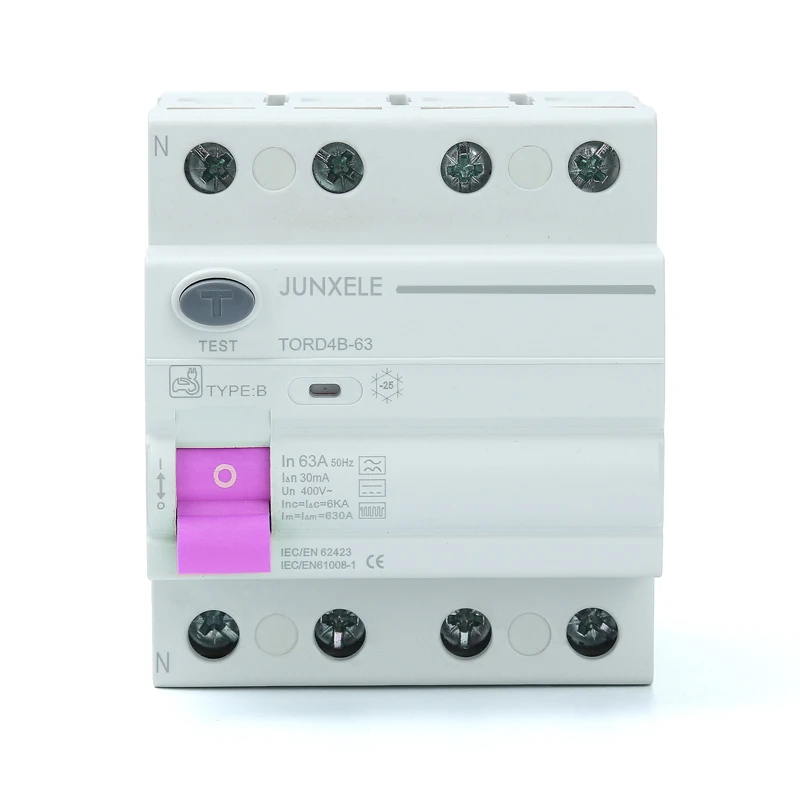 2P 4P RCD 6mA 30mA 100mA 63A B Type RCCB Circuit Breaker For EV Charger Wallbox